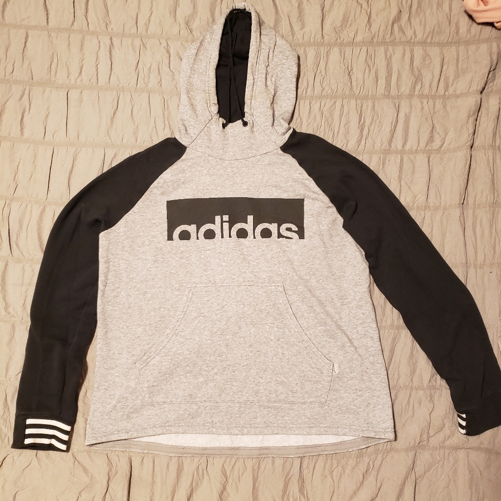 Adidas Unisex Youth Gray & Black Hoodie Pullover L